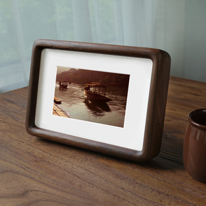 实木榫卯圆角相框摆台黑胡桃木高级感打印洗照片做成木质画框定制