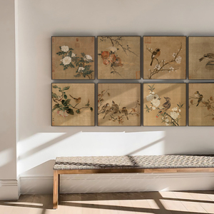新中式花鸟装饰画复古禅意法式中古风复古玄关客厅卧室过道小壁画