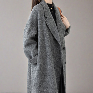 法国maje秋冬季高端双面羊绒羊毛呢大衣女装中长款双排扣兔毛外套
