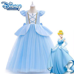 儿童灰姑娘公主裙女童cosplay表演服装迪士尼夏季蓝色蓬蓬裙礼服