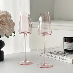高颜值ins风香槟杯家用水晶玻璃粉色斜口高脚杯创意起泡酒甜酒杯