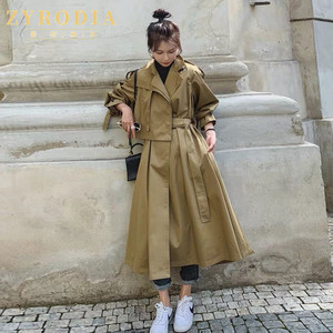 ZYRODIA 卡其色中长款风衣女2024新款流行韩版复古港味薄款外套