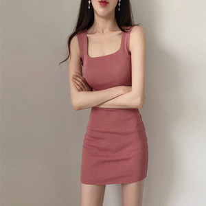 夏季女装小个子修身针织打底纯欲性感连衣裙韩国紧身包臀吊带短裙