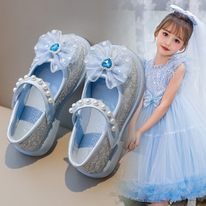 女童鞋软底小皮鞋2024春季新款爱莎公主儿童公主鞋小女孩水晶单鞋