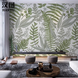 北欧清新绿色植物墙纸沙发墙装饰壁画客厅电视背景墙壁纸无缝墙布