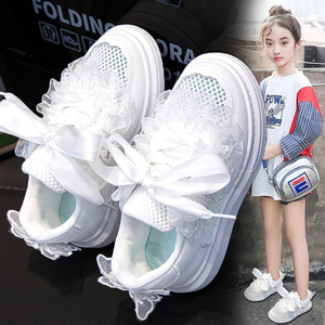 女童鞋小白鞋夏款2024新款儿童公主运动网鞋透气网面小童白色板鞋