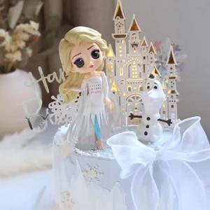 冰雪奇缘4代艾莎公主蛋糕装饰摆件城堡雪宝雪花生日烘焙装扮