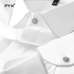 P.Y.X高端白色衬衫男士长袖2023春秋季新款锆石纽扣商务休闲衬衣