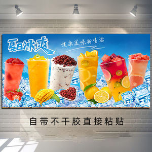 奶茶店墙壁玻璃PP自粘贴画装饰画霸气橙子水果茶冷饮广告海报定制