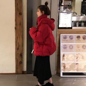 羽绒棉服女2023年冬季新款短款可爱红色棉袄面包服加厚外套小个子