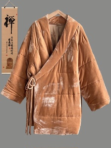 中式棉袄女款冬季中长款居士打坐禅修棉衣外套金丝绒夹棉加厚棉服