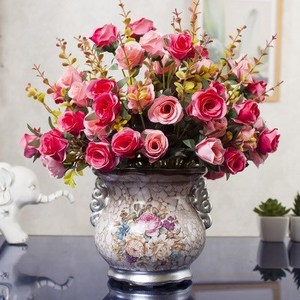 上新欧式绢花带花瓶假花仿真花艺套装饰品餐桌插花客厅家居摆件摆