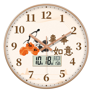 中国风钟表现代简约静音时钟挂墙装饰家用石英钟客厅卡通创意挂钟
