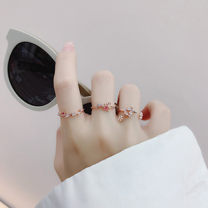 韩版新款微镶锆石小花朵戒指森系甜美优雅气质开口指环流行饰品