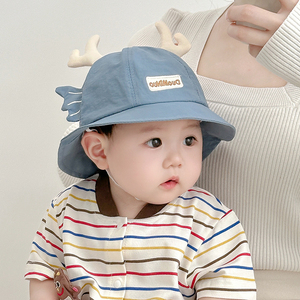 婴儿帽子春秋薄款男女宝宝渔夫帽卡通鹿角遮阳防紫外线太阳帽盆帽