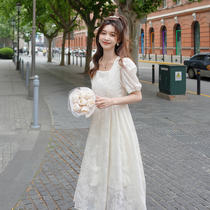 法式白色绝美连衣裙女夏季2024新款清纯初恋超仙森系仙女公主裙子
