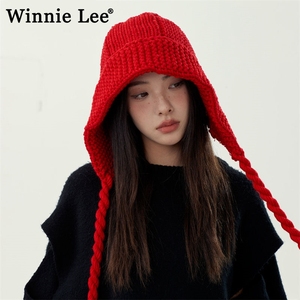 Winnie Lee日本设计师联名款小红帽毛茸茸可爱冬季毛线帽渔夫帽子