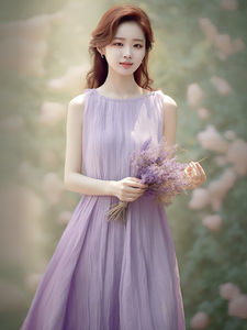 夏装新款别致独特法式浪漫可甜可盐漂亮仙气绝美紫色无袖连衣裙子