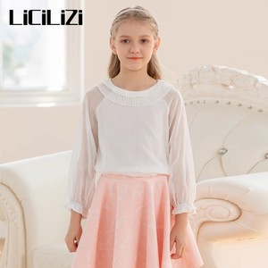 LiCiLiZi粒子女童白色百搭上衣春季插肩袖洋气双层百褶领长袖