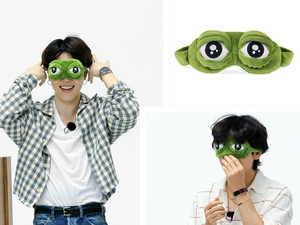防弹少年团金泰亨JIMIN朴智旻同款绿色搞怪青蛙大眼睛眼罩遮光护