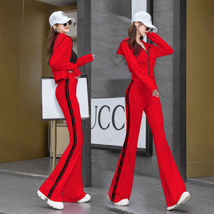 红色运动套装女春季2024年新款修身时尚名牌休闲服两件套装秋冬