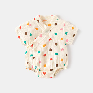 0-2岁婴儿双层纱布短袖纯棉a类包屁衣 男女宝宝三角爬服薄款夏季