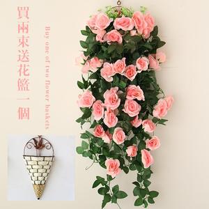 仿真玫瑰壁挂花吊兰花 客厅装饰花吊篮花卉 假花挂壁吊顶装饰绿叶