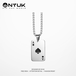 NYUK 幸运扑克牌黑桃A项链 嘻哈韩版个性字母男士钛钢吊坠学生潮