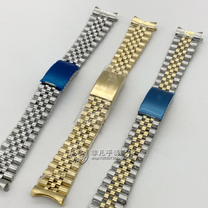 手表配件五珠钢表带 不锈钢实心折叠扣弧口钢带 男士金属表链20mm