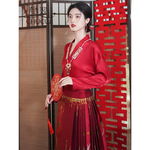 新中式国风红色马面裙套装改良明制汉服成人女新娘订婚礼服敬酒服