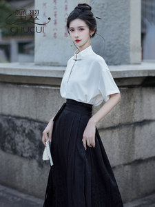 新中式国风黑色马面裙日常女夏季明制上衣配半身裙套装高级感夏天