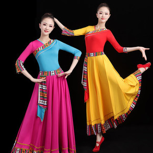 新款藏族舞蹈演出服装广场舞服装套装民族风舞台练功服表演大摆裙