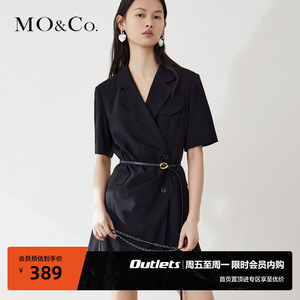 【MOCO奥莱】夏短袖黑色西装连衣裙小黑裙摩安珂