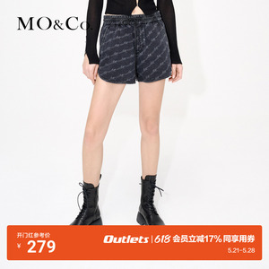 【MOCO奥莱】运动风MC老花松紧高腰牛仔裤短裤美式复古裤子女