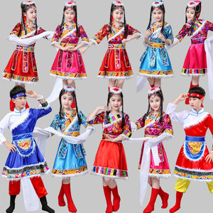新款儿童藏族舞蹈服装少数民族藏族水袖服饰女童蒙古舞表演服西藏