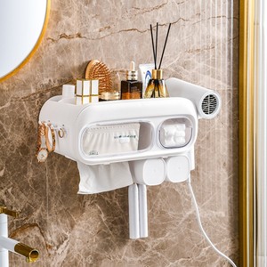 浴室壁挂免打孔卫生间纸巾盒洗脸巾牙膏牙刷吹风机多功能六合一