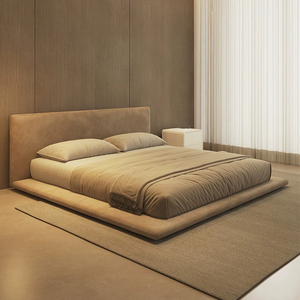 日式侘寂风布艺床落地主卧榻榻米中古风床双人床现代简约奶油风床