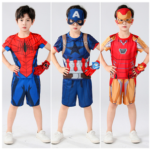 蜘蛛侠衣服男童夏季套装男孩美国队长帅气钢铁侠儿童超人装新款潮