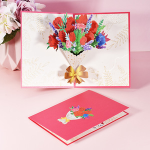手工彩印玫瑰花束母亲节贺卡亚马逊创意祝福语3D立体卡片纸雕