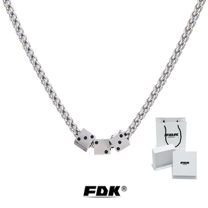 FDK 骰子项链男生高级感嘻哈钛钢潮流男士毛衣链十二星座情侣项链