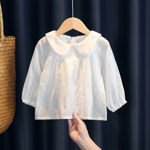 女童秋装白衬衫2023新款小童潮范~公主蕾丝长袖上衣宝宝宽松洋气