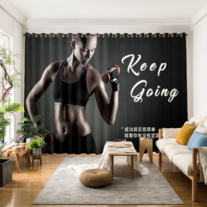 定制个性创意窗帘美女肌肉锻炼健美健身房运动复古怀旧工业风窗纱