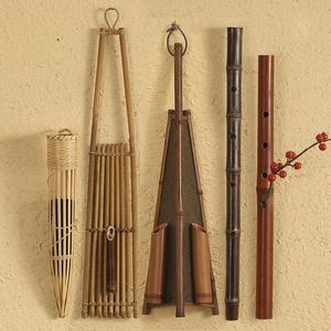 日式竹笛花插 壁挂式竹仿古中式花器 创意筒花入花架家居墙面装饰