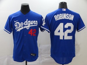 Dodgers道奇队棒球服42号ROBINSON蓝白色嘻哈开衫T恤大码球衣