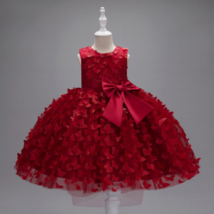 红色高端女童礼服周岁公主裙小女孩宝宝蓬蓬连衣裙主持人儿童裙子