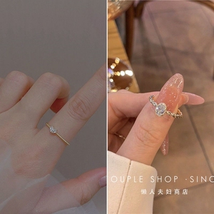 新款锆石爱心两件套戒指甜美精致小众韩国指环时尚一对饰品可调节