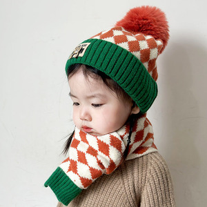 宝宝冬季帽子围巾套装两件套男孩女童针织帽防风加厚款儿童毛线帽