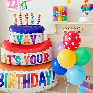 彩色大号三层生日蛋糕铝模气球儿童宝宝生日派对布置场景装饰道具