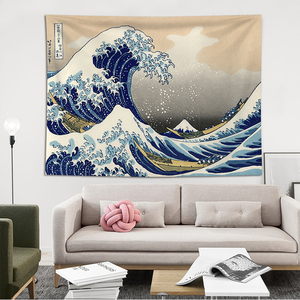 日式神奈川冲浪 背景布ins挂布浮世绘墙布床头装饰挂毯网红背景墙