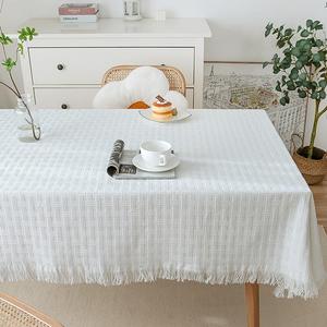 棉麻桌布长方形化妆台布北欧ins白色拍照高级感茶几桌布2023新款